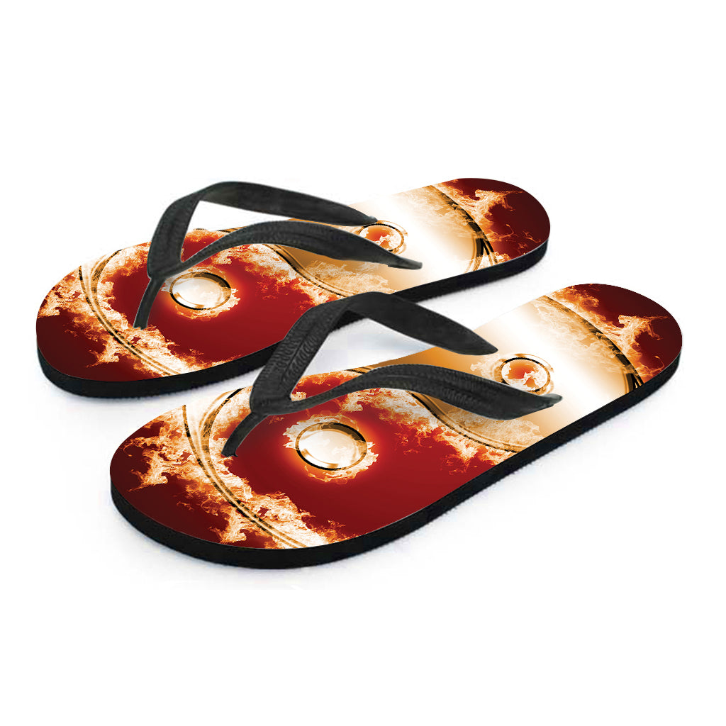 Flaming Yin Yang Print Flip Flops