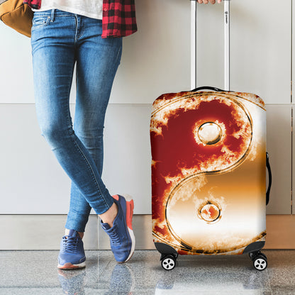 Flaming Yin Yang Print Luggage Cover