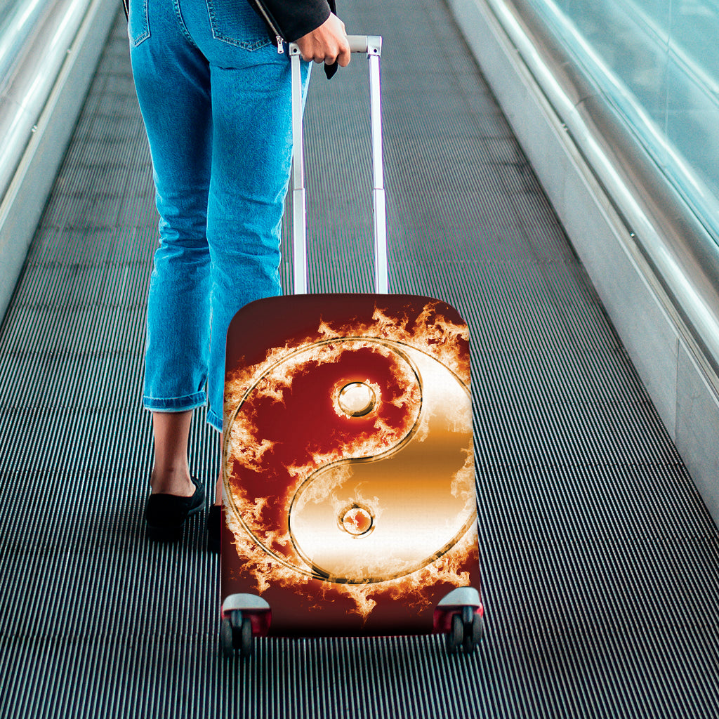 Flaming Yin Yang Print Luggage Cover