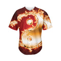 Flaming Yin Yang Print Men's Baseball Jersey