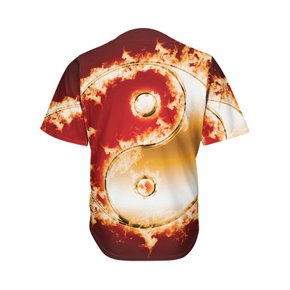 Flaming Yin Yang Print Men's Baseball Jersey