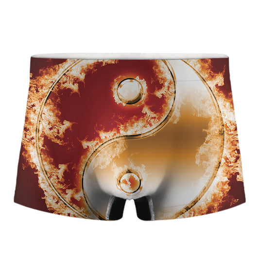 Flaming Yin Yang Print Men's Boxer Briefs