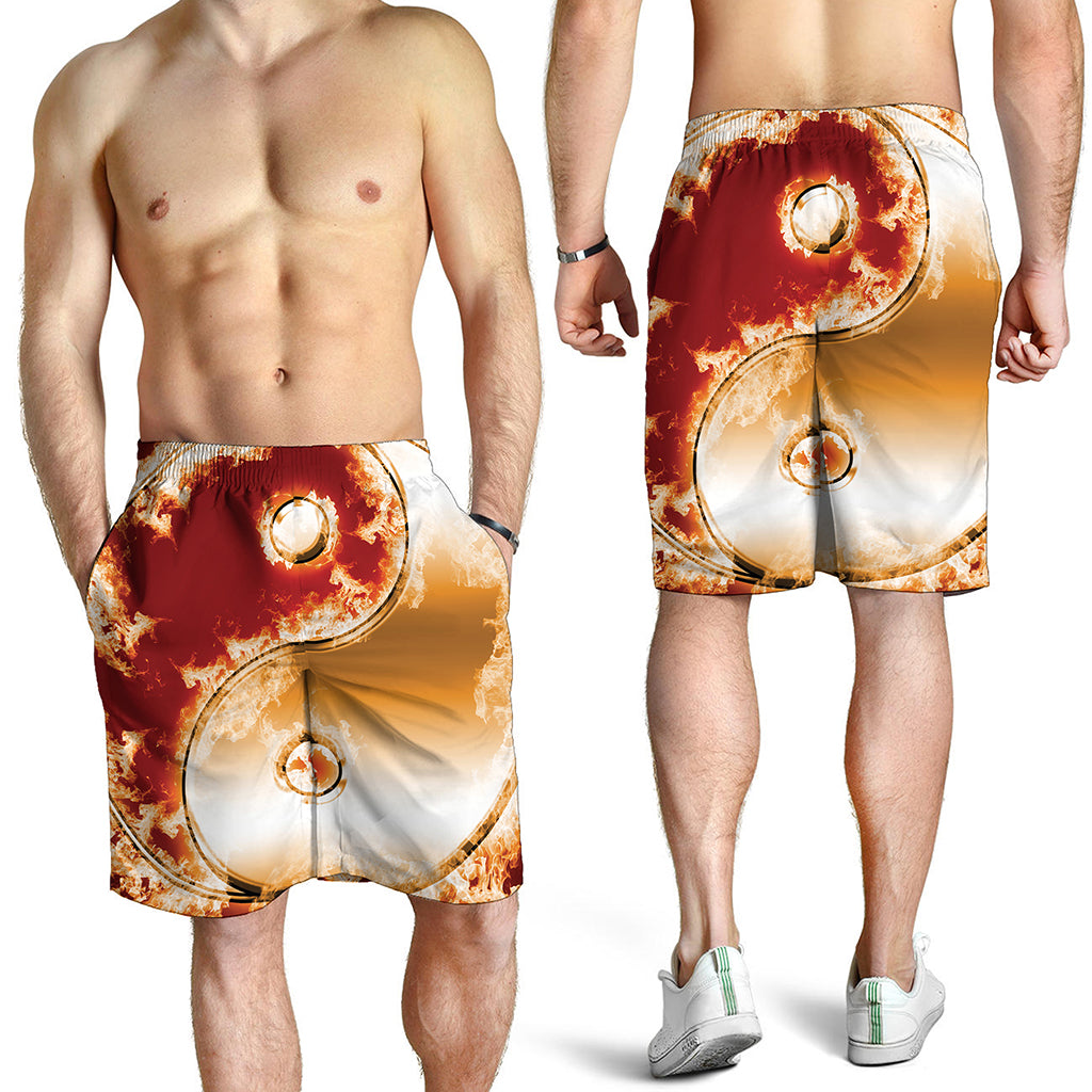 Flaming Yin Yang Print Men's Shorts
