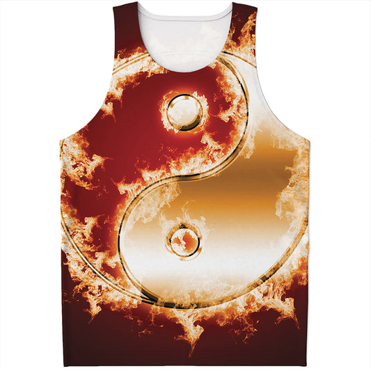 Flaming Yin Yang Print Men's Tank Top