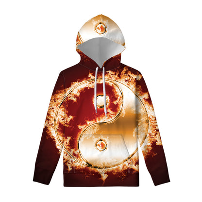 Flaming Yin Yang Print Pullover Hoodie