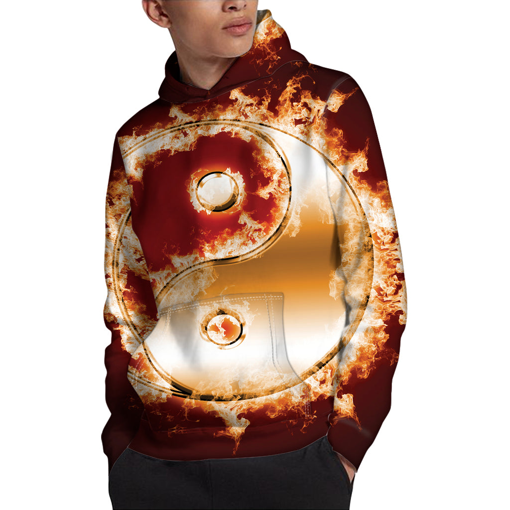 Flaming Yin Yang Print Pullover Hoodie