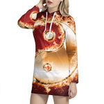 Flaming Yin Yang Print Pullover Hoodie Dress