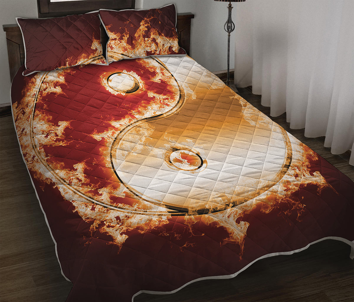 Flaming Yin Yang Print Quilt Bed Set