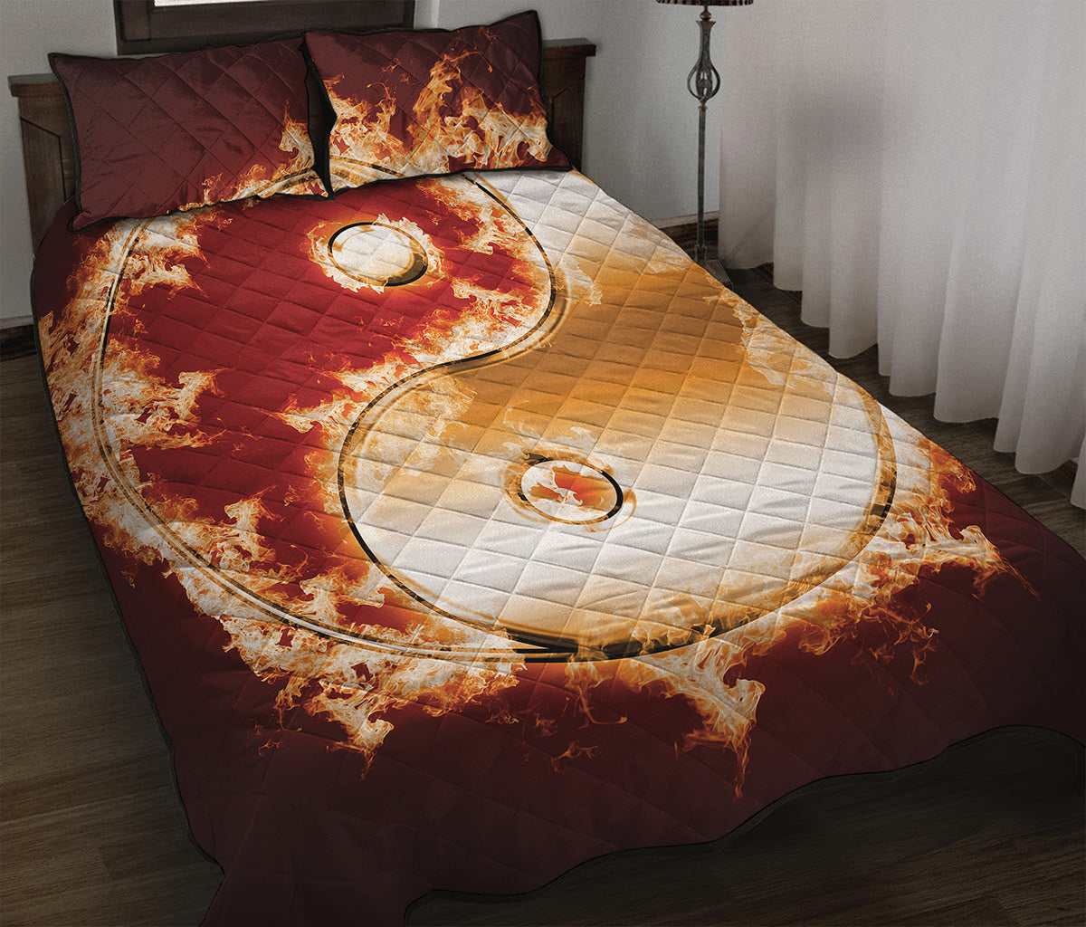 Flaming Yin Yang Print Quilt Bed Set