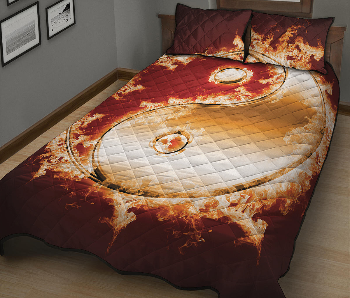 Flaming Yin Yang Print Quilt Bed Set