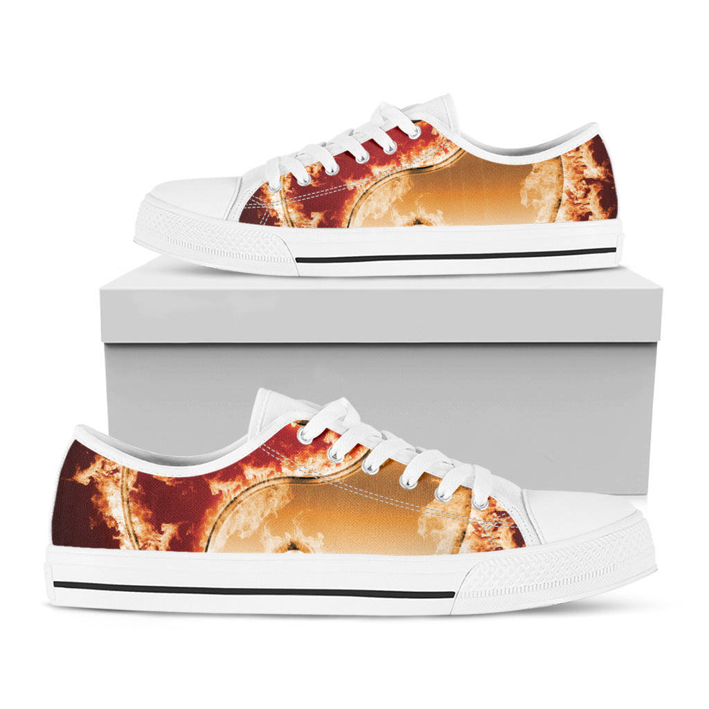 Flaming Yin Yang Print White Low Top Shoes