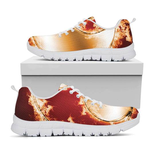 Flaming Yin Yang Print White Sneakers