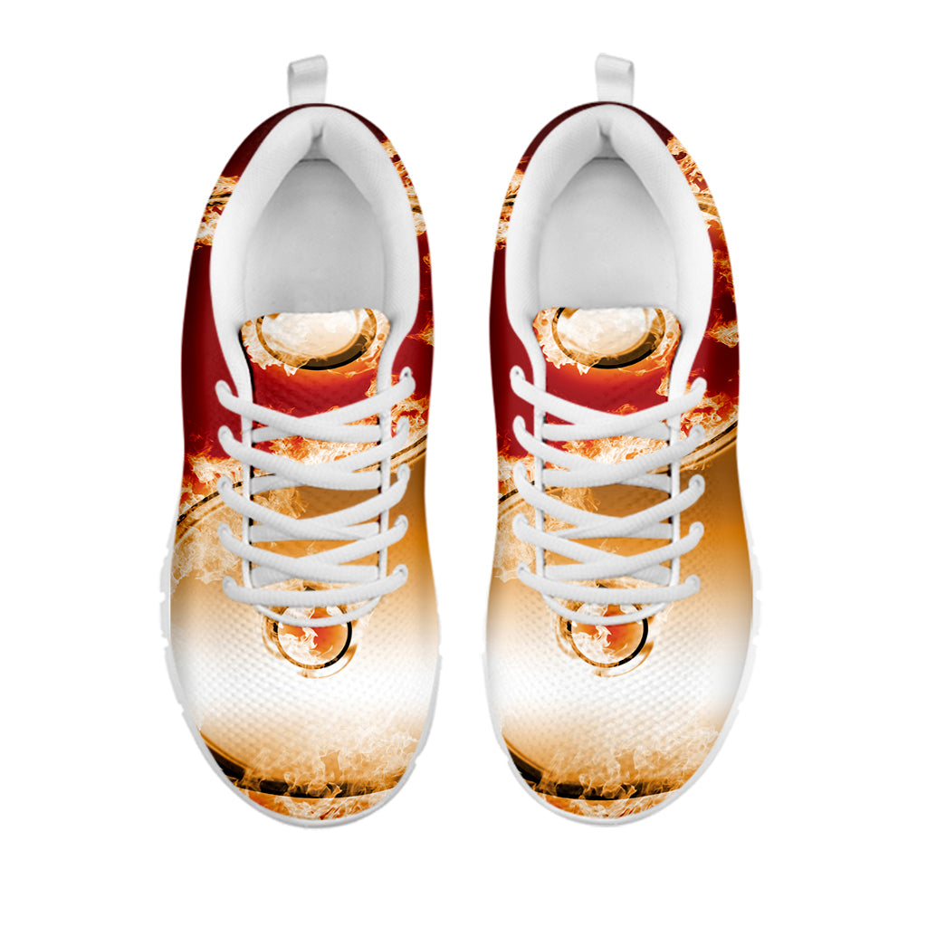 Flaming Yin Yang Print White Sneakers