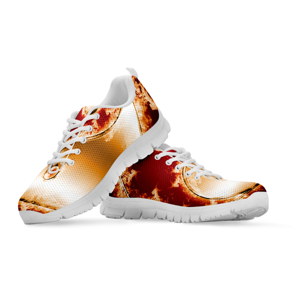 Flaming Yin Yang Print White Sneakers