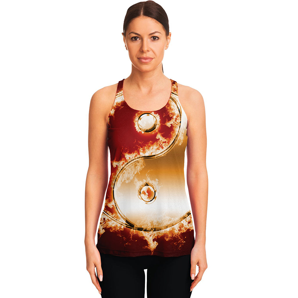 Flaming Yin Yang Print Women's Racerback Tank Top