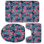 Flamingo And Hawaiian Floral Print 3 Piece Bath Mat Set