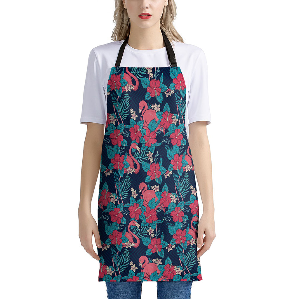 Flamingo And Hawaiian Floral Print Apron