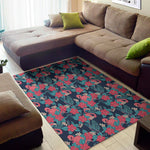 Flamingo And Hawaiian Floral Print Area Rug