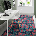 Flamingo And Hawaiian Floral Print Area Rug