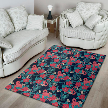 Flamingo And Hawaiian Floral Print Area Rug