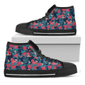 Flamingo And Hawaiian Floral Print Black High Top Sneakers