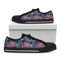 Flamingo And Hawaiian Floral Print Black Low Top Sneakers