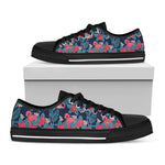 Flamingo And Hawaiian Floral Print Black Low Top Shoes