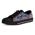Flamingo And Hawaiian Floral Print Black Low Top Shoes