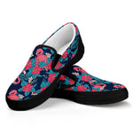 Flamingo And Hawaiian Floral Print Black Slip On Shoes