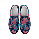 Flamingo And Hawaiian Floral Print Black Slip On Shoes