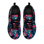 Flamingo And Hawaiian Floral Print Black Sneakers