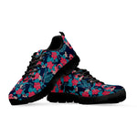 Flamingo And Hawaiian Floral Print Black Sneakers