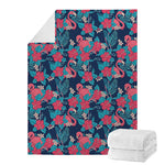 Flamingo And Hawaiian Floral Print Blanket