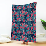 Flamingo And Hawaiian Floral Print Blanket