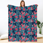 Flamingo And Hawaiian Floral Print Blanket