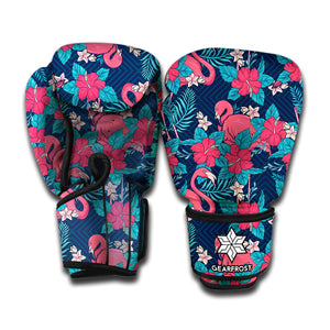 Flamingo And Hawaiian Floral Print Boxing Gloves