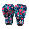 Flamingo And Hawaiian Floral Print Boxing Gloves