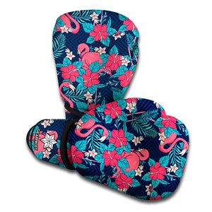 Flamingo And Hawaiian Floral Print Boxing Gloves