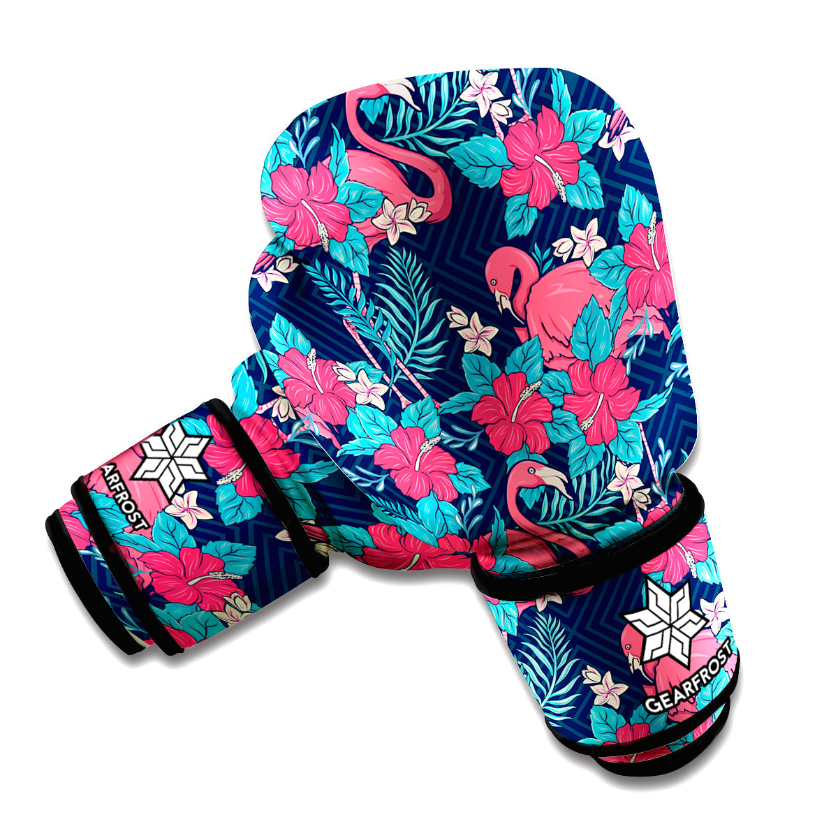 Flamingo And Hawaiian Floral Print Boxing Gloves