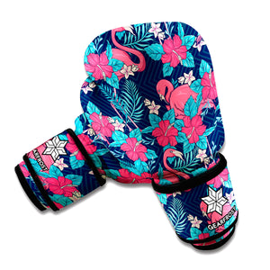 Flamingo And Hawaiian Floral Print Boxing Gloves