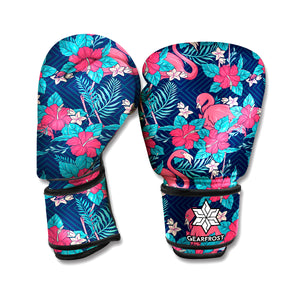 Flamingo And Hawaiian Floral Print Boxing Gloves