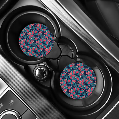 Flamingo And Hawaiian Floral Print Car Coasters