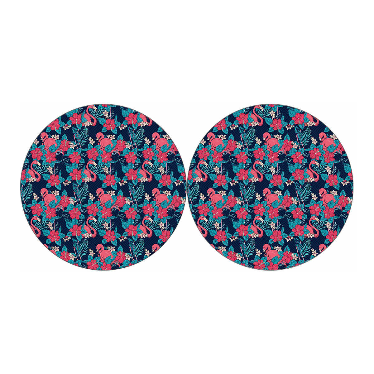 Flamingo And Hawaiian Floral Print Car Coasters