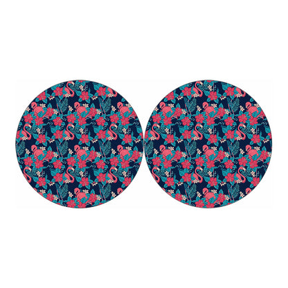 Flamingo And Hawaiian Floral Print Car Coasters