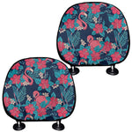 Flamingo And Hawaiian Floral Print Car Headrest Covers
