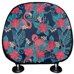 Flamingo And Hawaiian Floral Print Car Headrest Covers