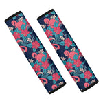 Flamingo And Hawaiian Floral Print Car Seat Belt Covers