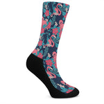 Flamingo And Hawaiian Floral Print Crew Socks