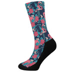 Flamingo And Hawaiian Floral Print Crew Socks