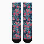 Flamingo And Hawaiian Floral Print Crew Socks